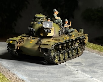 Pro Built 1/35 M48A3 Patton Tank Model, Vietnam War US Army, Hand Painted Military Replica, Realistic Weathering, Gift for Collectors