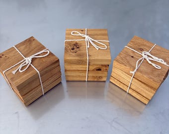 Posavasos de roble macizo, elaborados a mano (varios paquetes de 4 unidades) con base de corcho.