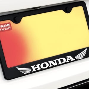 Honda Wings License Plate Frame - Black Stainless Steel JDM Japanese Power Performance EV Speed Racing Made In USA