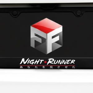 Night Runner JDM License Plate Frame | Black Stainless Steel Metal | Fast Car Crew Anime Fan Japanese Gift For Him Her | Made In USA