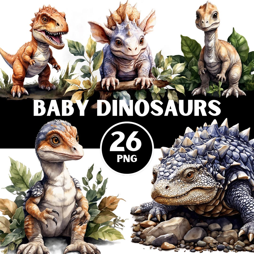Baby Dinosaur Clipart Bundle – Watercolor Dino PNG Graphics (digital ...