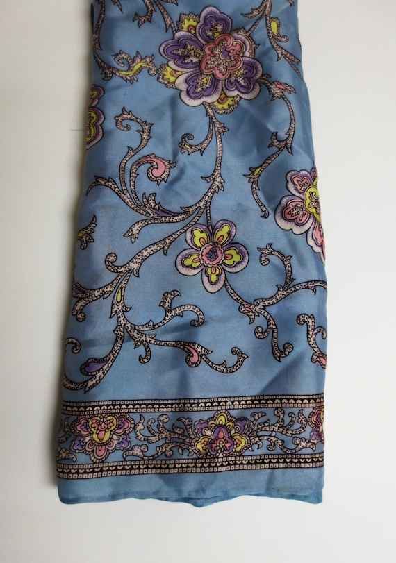 Vintage Light Blue Silk Paisley Scarf - 1970s  Vi… - image 2