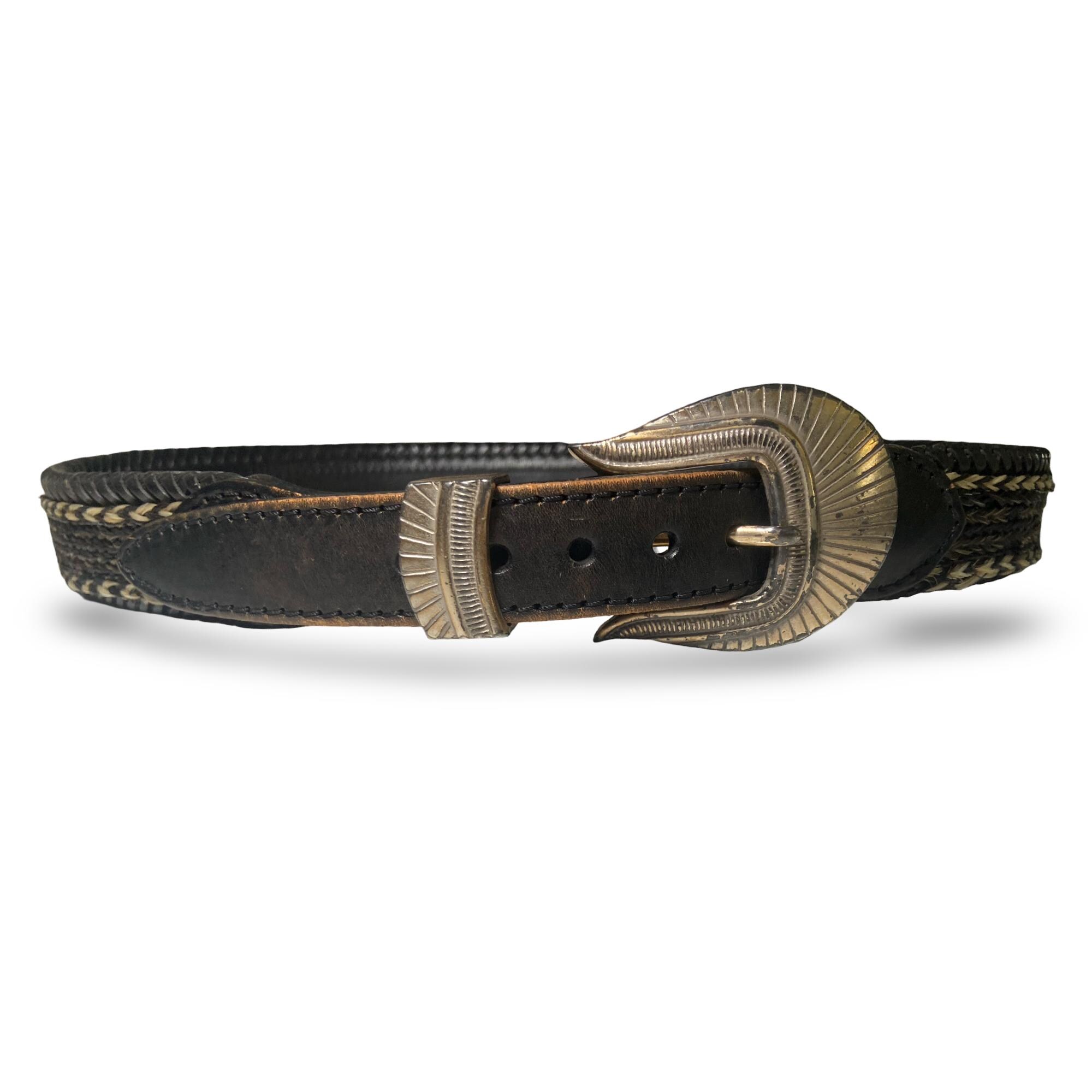 Vintage 90s Brighton Western Lariat Braided Leather Belt Vintage Brighton Belt Wide Brown Leather Woven Braided  main image 3