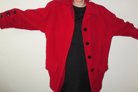 Vintage 1970s Saint Laurent Rive Red Wool Coat Bu… - image 2