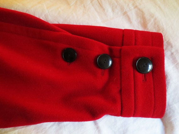 Vintage 1970s Saint Laurent Rive Red Wool Coat Bu… - image 5