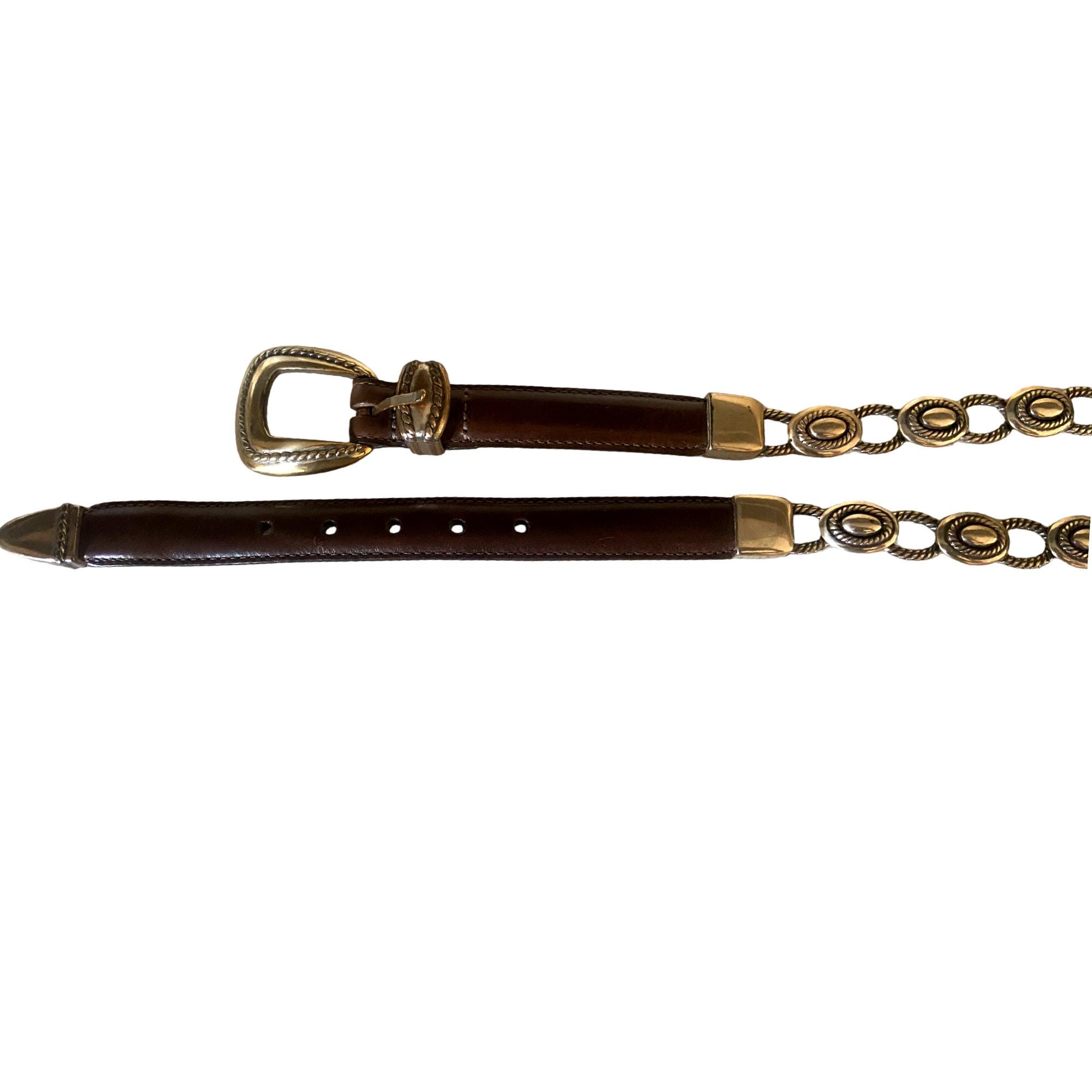 Brighton Vintage 90s Brown Leather Silver Link Belt S Vintage 90s Brighton Leather and Silver Belts (set of 4  main image 2