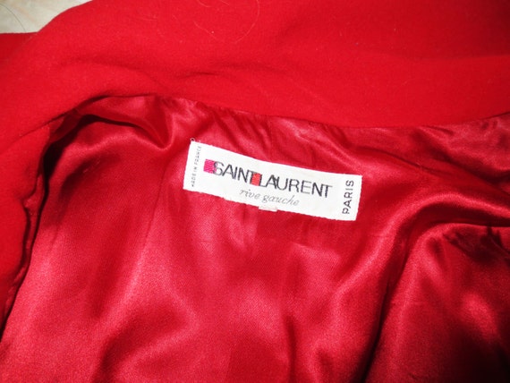 Vintage 1970s Saint Laurent Rive Red Wool Coat Bu… - image 4