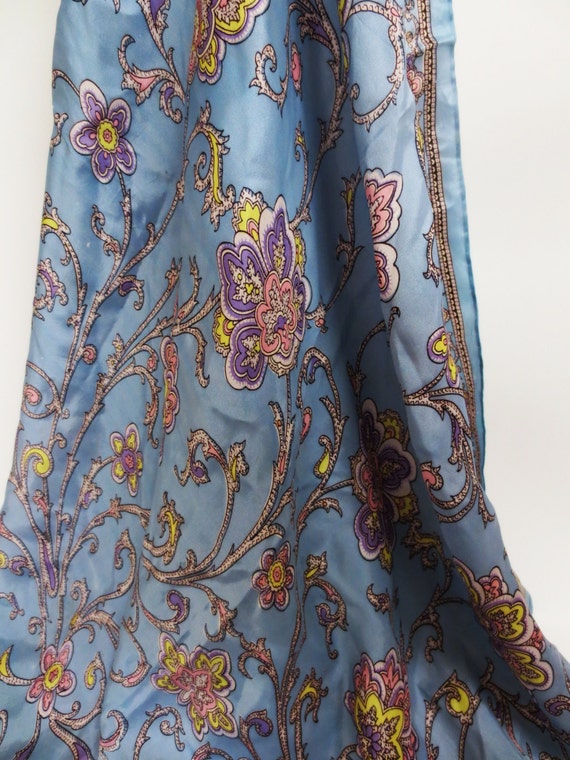 Vintage Light Blue Silk Paisley Scarf - 1970s Vin