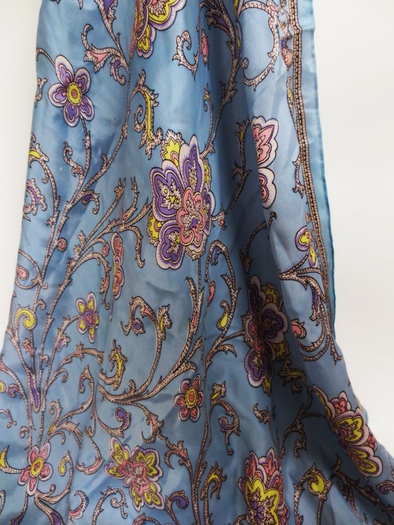 Vintage Light Blue Silk Paisley Scarf - 1970s  Vi… - image 1