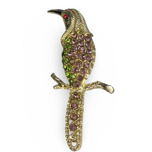 Vintage Rhinestone Gold Plated Bird Brooch Pin - Vintage Costume Jewelry