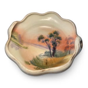 Vintage Nippon Trinket Dish Server with Handles, Lake/ Sea Side and Tree