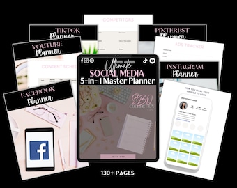 Social Media Master Planner – 5-in-1 Ultimate Digital Marketing Organizer (Editable Canva Template | MRR Included)
