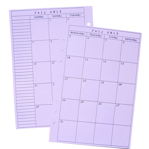 Month on 2 Pages Planner Refill