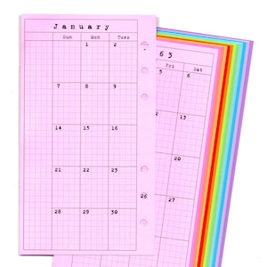Grid Month on 2 Pages Printed Planner Refill, Disc-bound & Ring Binder Calendar Paper Insert, Choose Color