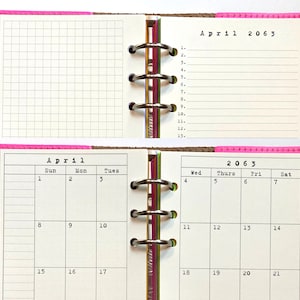 Month on 2 with Notes Planner Refill, Disc bound & Ring Binder Printed Insert Paper, Choose Your Color