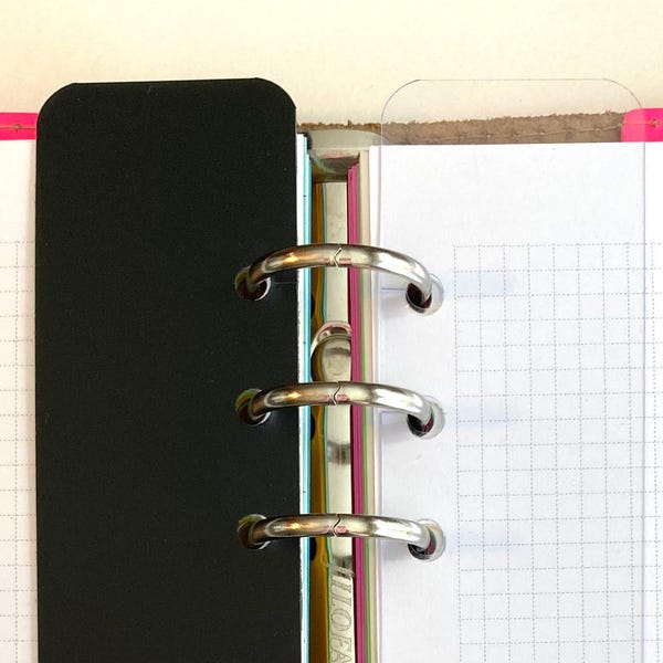 Marcadores de página/marcadores de página para planificador, transparentes o negros, con clic, juego de 3