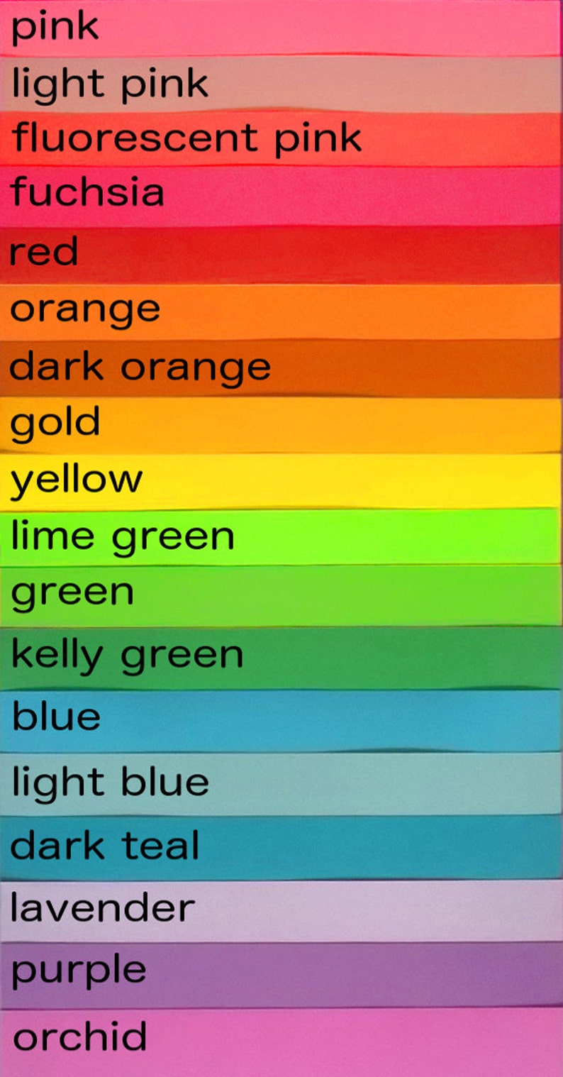 Op de afbeelding: Een kleurenkaart met 16 verschillende tinten, waaronder roze, rood, oranje, geel, groen, blauw, paars en orchidee. Elke kleur is gelabeld met zijn naam.