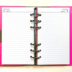 Agenda stampata a righe con giorno per pagina, set da 4 o 12 mesi, rilegatura a disco e inserto di ricarica per raccoglitore ad anelli, scegli il colore