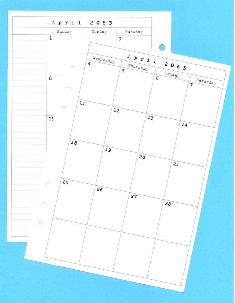 May include: A blank calendar page for April 2063. The calendar is divided into seven columns for each day of the week, starting with Sunday and ending with Saturday. The calendar is numbered from 1 to 28.