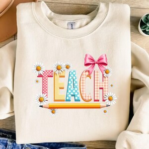 Daisy Teach Printable Teacher Appreciation Clip Art Pastel Digital Download Cute Bow Pencil Graphic Teacher Gift School Decor