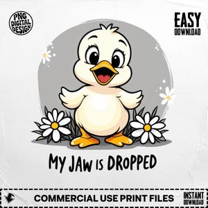 Baby Duck Clipart: Cartoon Duckling with Daisies (PNG Digital Download, 300 DPI, Commercial Use)