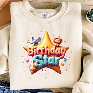 Birthday Star Clipart, Animal Party PNG, Lion Elephant Bear, Cartoon Animals, Birthday Digital Download, Commercial Use, Birthday Animals