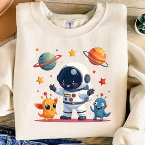 Cute Astronaut T-Shirt Design, Cartoon Space PNG, Alien Graphics, Digital Download, Commercial Use, Printable Designs, Space Lover Gift