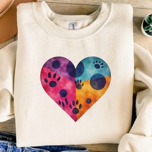 Paw Print Heart Clipart, Cute Pet Lover Digital Download, Colorful Dog & Cat Paws Transparent PNG, Watercolor Sublimation Art for Crafts