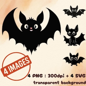 Niedliche digitale Cartoon Fledermaus Illustration Clip Art - Minimalistischer freundlicher lächelnder Halloween Charakter zum Basteln