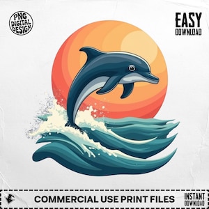 Leaping Dolphin PNG: Ocean Waterscape Art (Digital Download, Commercial Use, 300 DPI, 3600x3600 px)