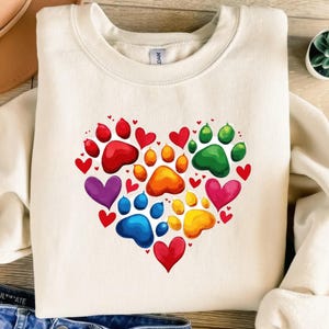 Dog Paw Heart Design PNG, Colorful Puppy Paw Prints Digital Download, Pet Lover Valentine Gift, Dog Mama Graphics