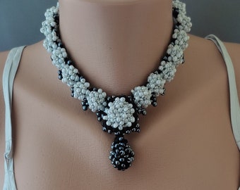 Elegant Beaded Black and White Necklace