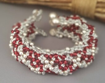Bangle style Red and Silver bracelet