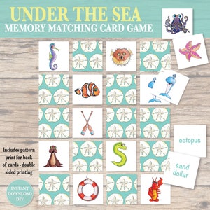 Imprimible bajo el mar juego de cartas de concentración y memoria, juego de cartas de memoria de hábitats oceánicos, actividad de juego de imágenes y vocabulario