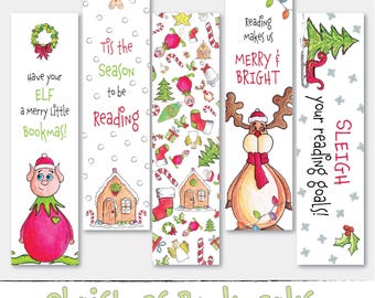Funny Christmas Bookmarks Set: Punny Holiday Designs (Digital Download)