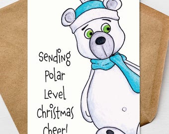 Funny Polar Bear Christmas Card | Sending Polar Level Christmas Cheer | Cute Holiday Card | Personalized Christmas Card
