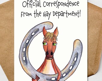 Horse Note Cards, Set of 6 | Funny Equine Humor | Personalize It | Premium 4.25 x 5.5 Linen
