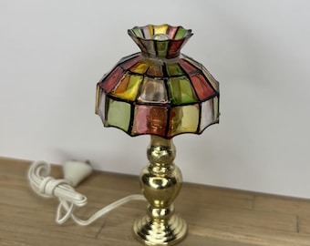Vintage Miniature Tiffany Style Table Lamp | Electric Dollhouse Light | 1:12 Scale Miniature Lighting