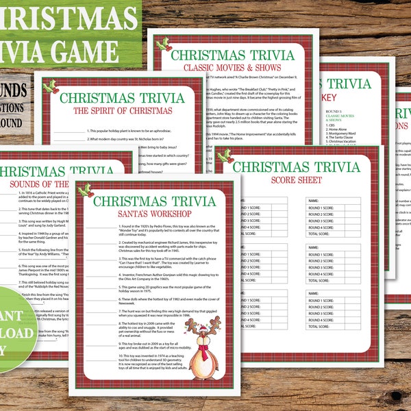 Christmas Trivia Game 4 Rounds 40 Questions Printable Game for Christmas Fun Christmas Activity Instant Download Complete Game Kit