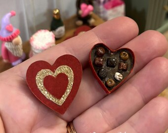 Miniature Valentine's Day Heart Box of Chocolates Candy Dollhouse 1:12 Scale