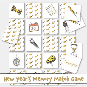 Juego de memoria de Año Nuevo imprimible: un divertido juego de cartas de memoria