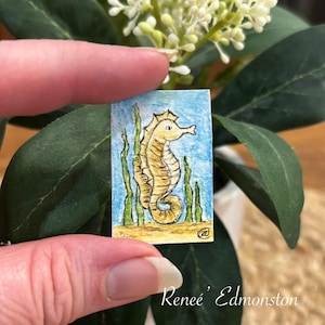 Miniature Seahorse Watercolor Painting 1:12 Scale Original Art by Renee&#39; Edmonston