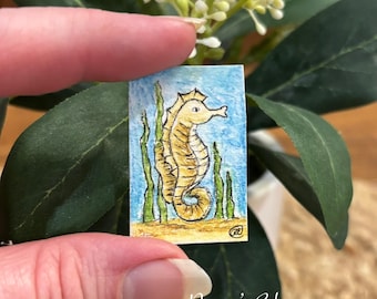 Miniature Seahorse Watercolor Painting 1:12 Scale Original Art by Renee' Edmonston