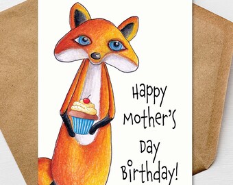 Mothers Day Birthday Card for Mom from Daughter Son,  Fox Card 5x7 Personalize