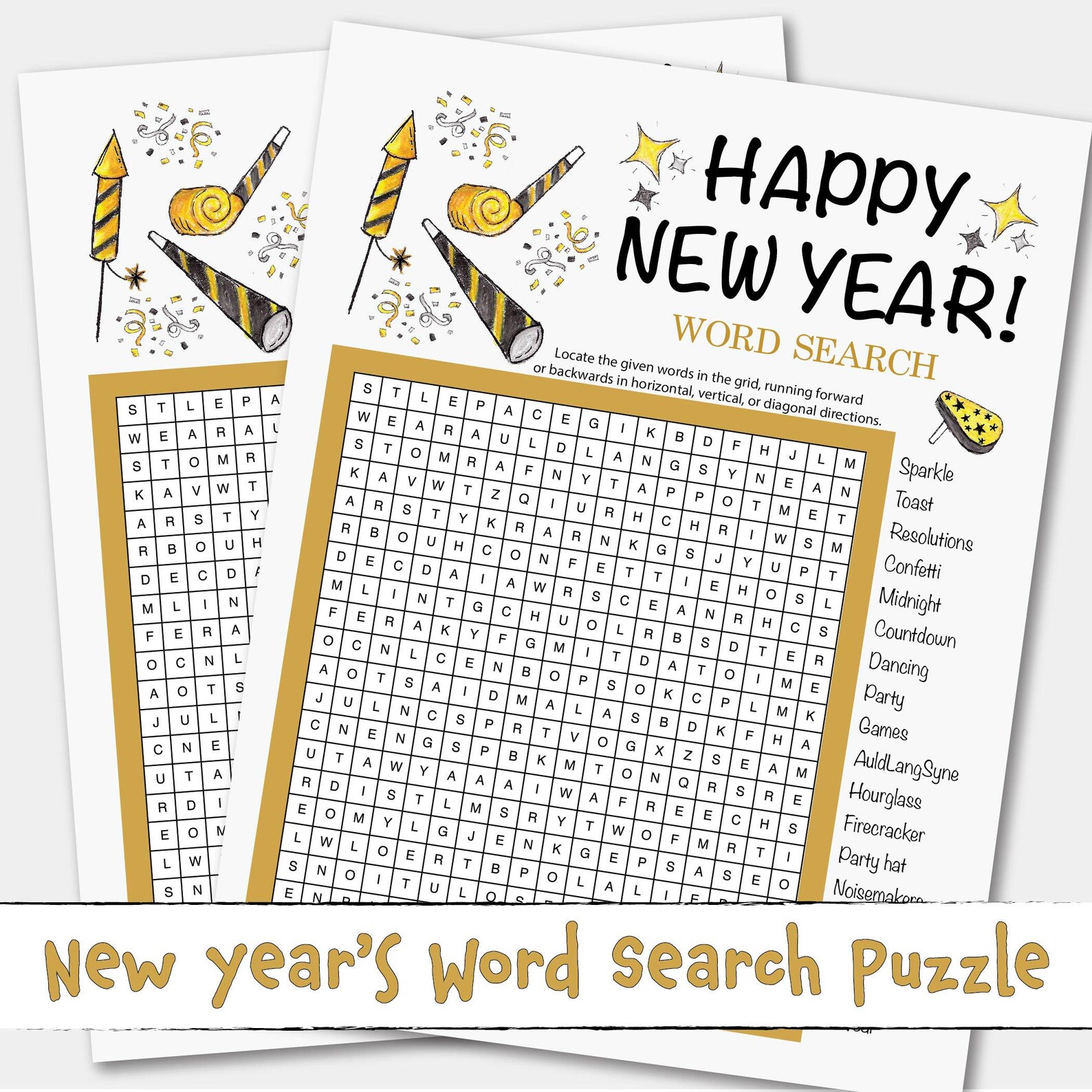 Printable New Years Word Search Puzzle Game Activity - Etsy