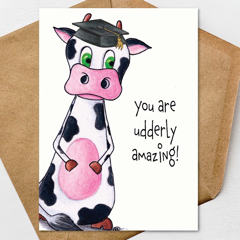Cow Graduation Card: Udderly Congrats Grad (5x7 Textured Linen) - Etsy