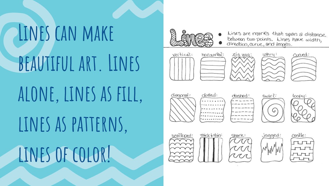 LINES Art Lesson Plan, PATTERN Activity, Elements of Art, 5 Lessons
