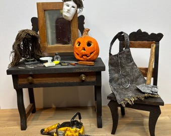 1:12 Scale Handmade Miniature Horror Vanity, 70s Halloween Diorama