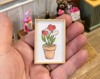 Miniature Wall Art Valentine's Day Heart Plant Artist Print 1:12 Scale Handmade