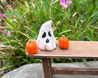 Miniature Spooky Ghost and Pumpkin